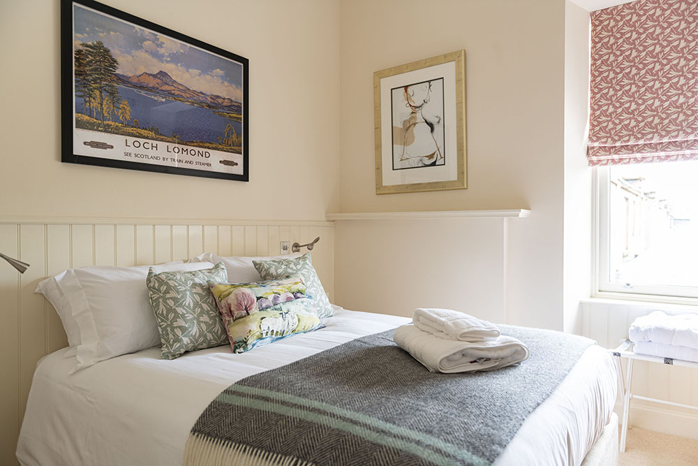 The king sized bedroom at our Loch Ness serviced apartment in Inverness