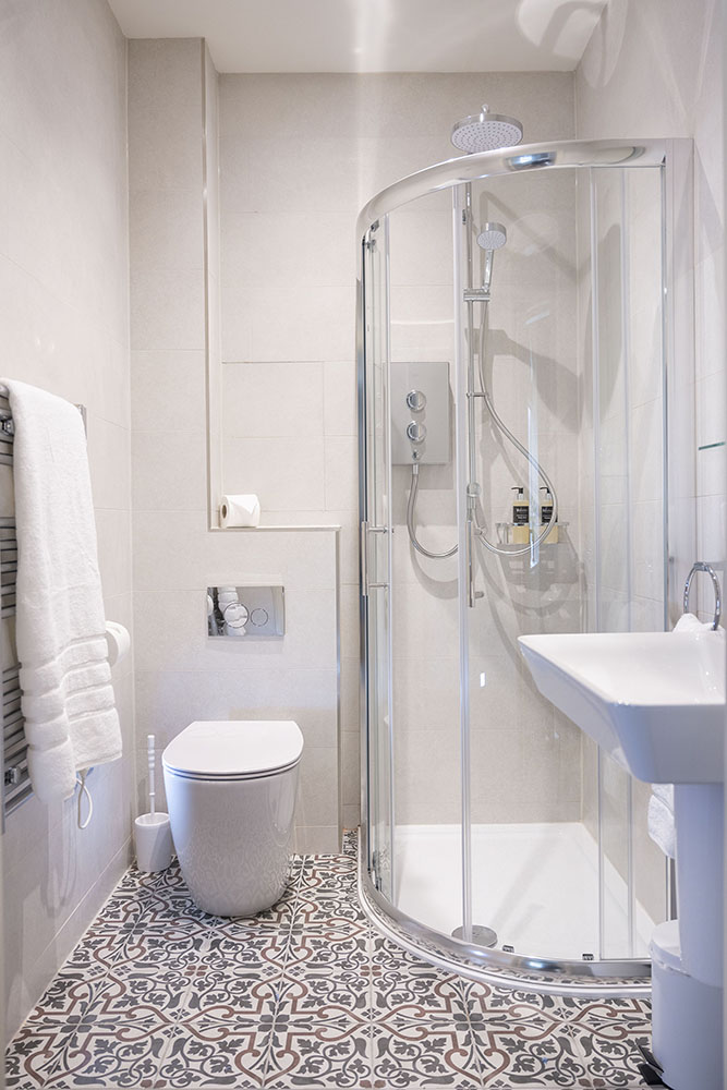 The shower room in our Tree House Serviced Apartment, Art House Apartments Inverness