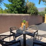 The patio at The Courtyard serviced apartment Inverness